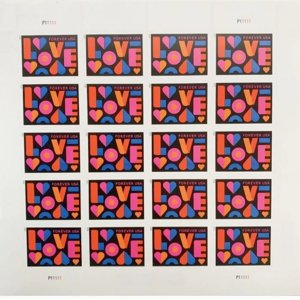 100 Love 2021 USPS Hearts Forever Postage Stamps Mail Valentines Wedding Invites